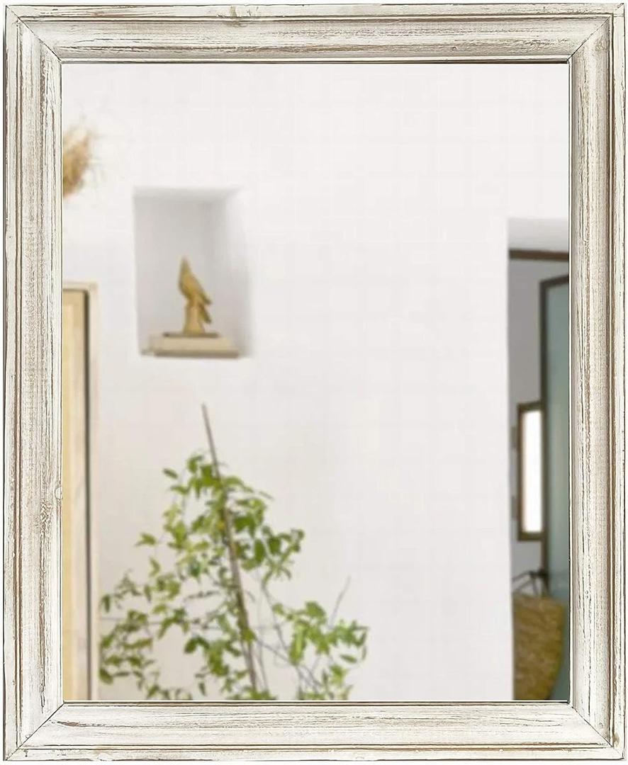 Wood Frame Wall Mirror 16x20 inches | Rustic White Farmhouse Mirror Decor | Vertical and Horizontal Hanging | Living Room Bathroom (Distressed White)