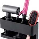 MyGift Hair Tool Organizer, 3-in-1 Metal Hair Dryer Holder, Wall Mounted Blow Dryer Holder, Black Bathroom Organizer for Curling Irons, Hair Straighteners, Hair Brush Holder and Hot Tools