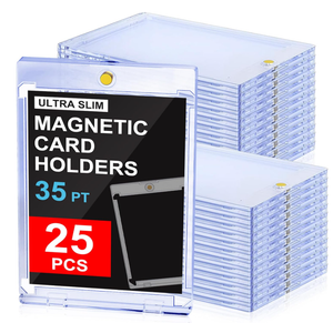 YZtree 25ct Magnetic Card Holders: 35 pt Magnetic Cards Case for Trading Cards, UV Protection Hard Plastic Card Protectors for Sports, Baseball, Game, Standard Display