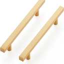 Ravinte 10 Pack Brass 4-1/2 Inch Hole Center Champagne Gold Handles Square Cabinet Hardware Stainless Steel Pulls for Kitchen Cupboard Drawers 7 Inch Overall Length