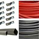 2 Gauge 2 AWG 15 Feet Red + 15 Feet Black Welding Battery Pure Copper Flexible Cable + 10pcs of 3/8" Tinned Copper Cable Lug Terminal Connectors + 3 Feet Black Heat Shrink Tubing