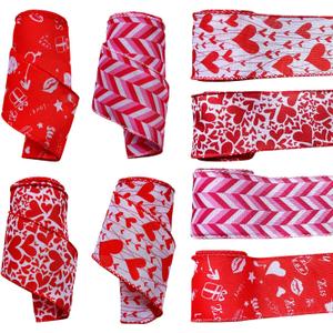 3 x Red Heart Wired Edge Ribbon, Pink Dot Wide Pink Dot Craft Ribbon for Wrapping and DIY Projects, 20 Yards, 2.5 inches