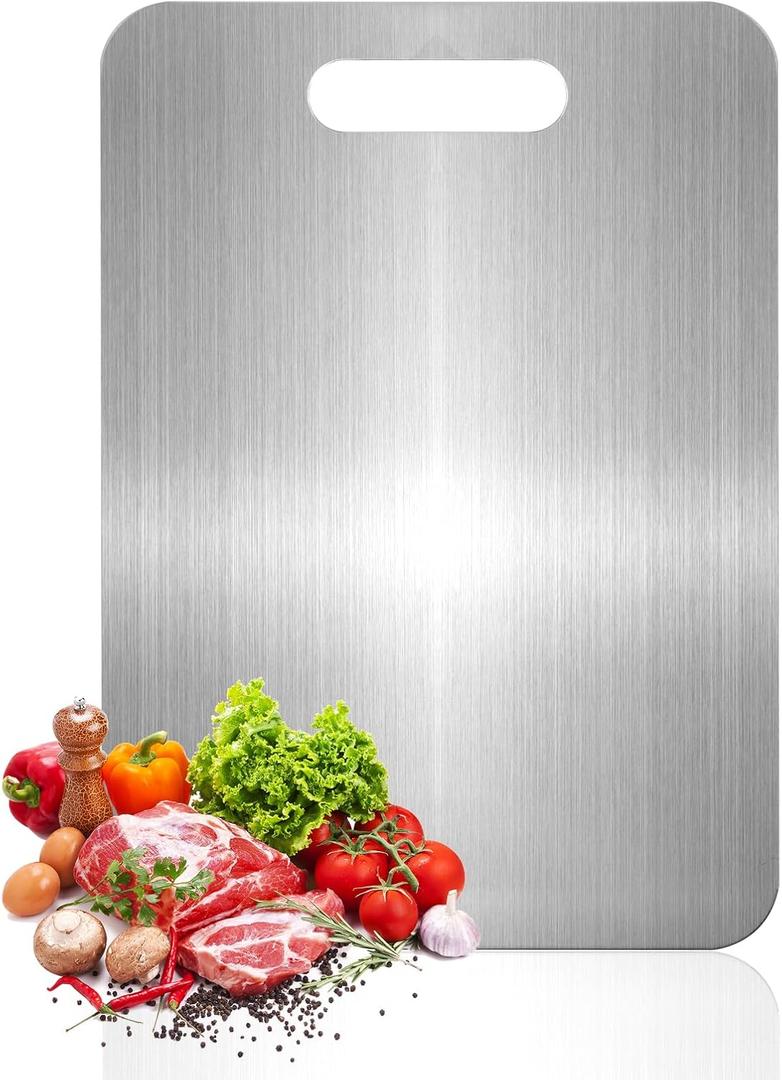 Titanium Cutting Board - 100% Pure Titanium Cutting Boards for Kitchen, Food Grade 304 Stainless Steel Cutting Board Set for Meat Fruit & Vegetable (15.4 * 11Inch)