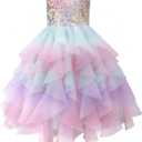 Rainbow Dress for Girls Easter Spring Lace Tulle Mesh Grils Summer Dress Flower Girls Party Dance Dress for Little Girls (5T)