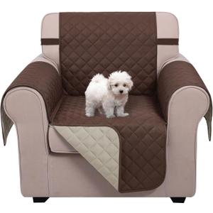 U-NICE HOME Recliner Chair Covers Reversible Chair Cover Pet Covers for Dogs with Elastic Straps Water Resistant Diamond Quilted (23''Armchair, Coffee/Beige)
