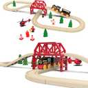 41-Piece Joy Forest Wooden Track Set with Electric Train for Toddlers & Preschoolers Aged 3 and up  Motorized Railway Engine, Bridge & Helicopter | Compatible with Brio & Thomas
