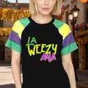 Fat Tuesday Shirt for Women La Weezy Ana T-Shirts New Orleans Carnival Tee Tops (Black, XL)