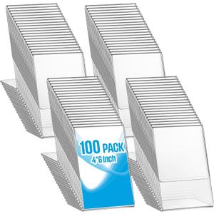 Geetery 100 Pcs 4 x 6 Inch Acrylic Sign Holder Bulk Clear Plastic Picture Photo Frames, Menu, L Shape Table Desktop Display for Restaurant Wedding Office School Store Home