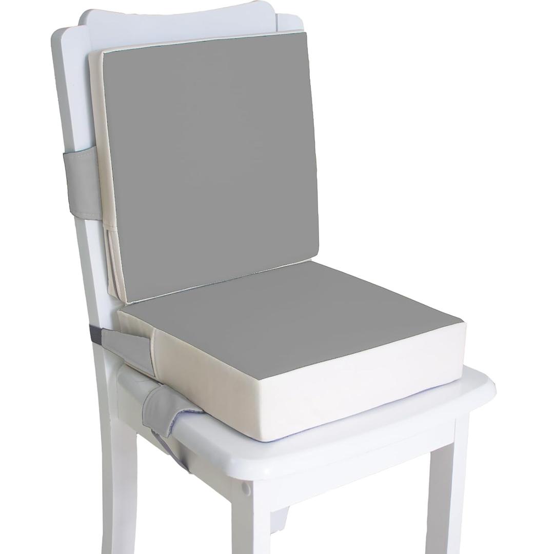 Eiury Booster Seat for Dining Table, PU Anti-Scratch Easy Cleaning Kids Toddler Booster Seat for Table, Portable Travel Increasing Cushion for Chair - Light Grey