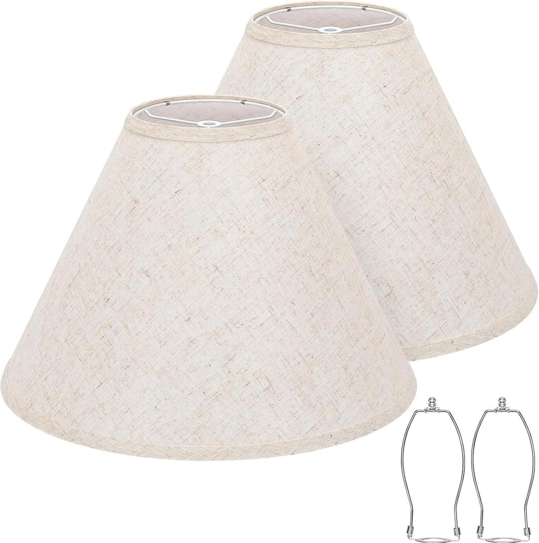 Empire Lamp Shades Set of 2, 6" Top x 16" Bottom x 10.8" High, Large Beige Lamp Shades for Table Lamps Floor Lamps, Natural Linen Lampshades Replacement, Spider, Harp Holders Included, Easy Assembly