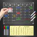 Acrylic Calendar for Fridge with 3 Packs Stickers & 3 Markers - Clear Magnetic Calendar for Refrigerator, Dry Erase Calendars for Fridge Whiteboard, 14.2"x10.2"