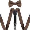Alizeal Boys Paisley Adjustable Pre-tied Bow Tie and Clips Suspenders Set (brown)