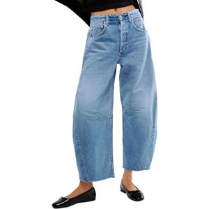 Barrel High Waisted Casual Baggy Trendy Straight Wide Leg Boyfriend Jeans (8, Light Blue)