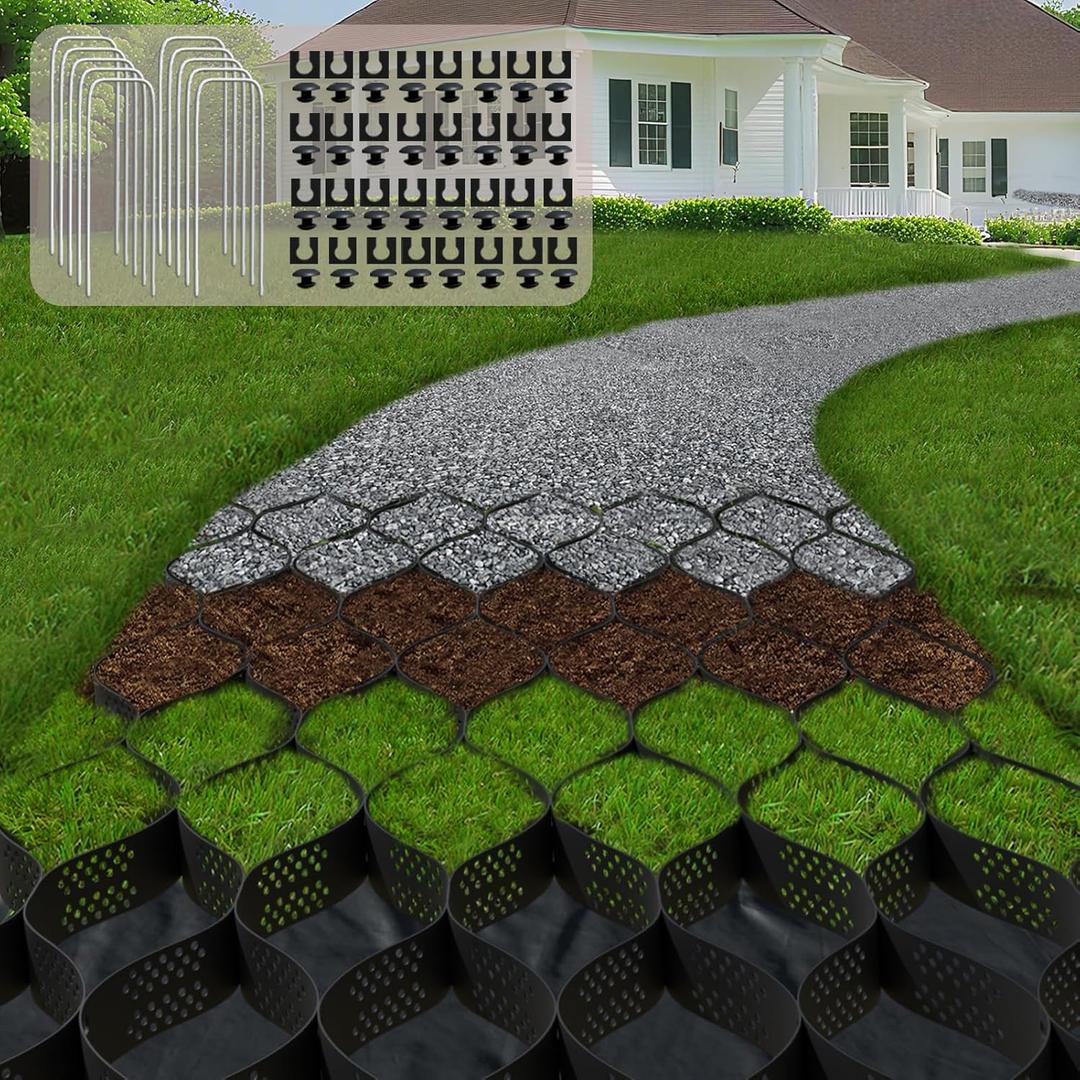 4" Thick Gravel Ground Grid 6.5ft x 16.5ft - Geo Grid Driveway Stabilization Grids, Gravel Retainer Grid 1885 LBS Per Sq ft, Geocell Geogrid for Walkway Driving RV Parking Slopes and Garden