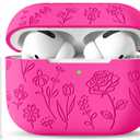 for AirPods Pro 2nd/1st Case with Cleaner Kit,Cute Rose Flower Engraved Soft Silicone Protective Compatible with Apple AirPods Pro 2/Airpod Pro Cover with Keychain,Front LED Visible,Rosepink