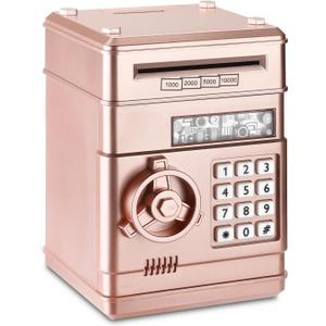Piggy Bank, Electronic Password Cash Coin Can Auto Scroll Paper Money Saving Box Toy Gift for Kids (Rose Gold)