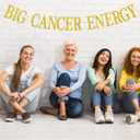 4 x Big Cancer Energy Banner, Cancer Birthday Decor, 12 Zodiac Constellations Birthday Themed Party Decorations (Gold Glitter)