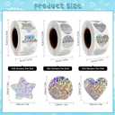 Valentine's Day Holographic Glitter Stickers Roll -1500 Pcs Star/Heart/Circle Shapes, Iridescent Self-Adhesive Decals for DIY Crafts, Scrapbooking, Laptop & Water Bottle Decor