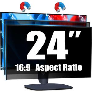 [2 Pack Magnetic Computer Privacy Screen for 24 Inch Monitor, Anti-Glare Blue Light Privacy Filter Shield, Easy Installation, 16:9 Aspect Ratio