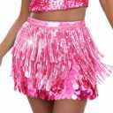 Unicra Gold Sequin Skirt Sparkly Fringe Skirt Glitter Belly Dance Hip Scarf for Women