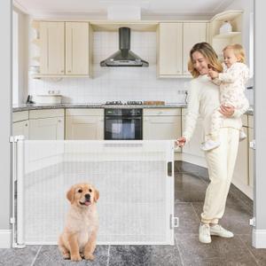 80 Inch Retractable Dog Gate for Doorways Retractable Mesh Baby Gate for Stairs 33 Tall Retractable Baby Gates Outdoor Deck Gate for Pets Barrier Retractable Gates for Dogs Indoor Child Safety Gate