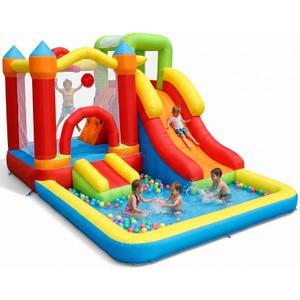 Bounce House with Ball Pit,7-in-1 Inflatable Bouncy Castle with Blower,Climbing Wall,Slide and Basketball Hoop for Backyard,Jump House Playground for Kids Toddlers Ages 3-10 Indoor Outdoor Use, 150"D x103"W x 85"H