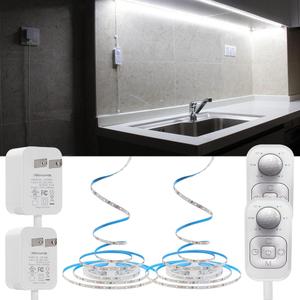 Under Cabinet Lights - Plug-in Motion Sensor LED Strip Lights Indoor with UL FCC Approved Adapter, Dimmer and Timer for Kitchen Cabinet, Stairway, Bedroom 2 Pack (Cold White)