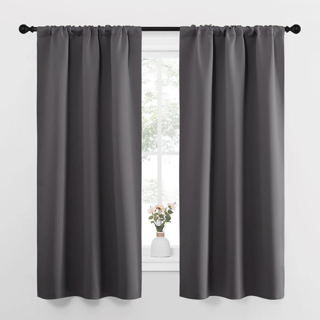 NICETOWN Grey Window Curtains for Bedroom - Home Decoration Thermal Insulated Rod Pocket Blackout Blinds & Drapes for Small Windows (Gray, 2 Panels, W34 x L63 -Inch)