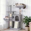 Hey-brother Cat Tree Tower, Scratching Posts with Removable Toys, Cozy Condo, Platform, Hammock, Sisal Scratch Board and Ball for Indoor Kittens, 41.3 Inches, Light Gray MPJ008SW