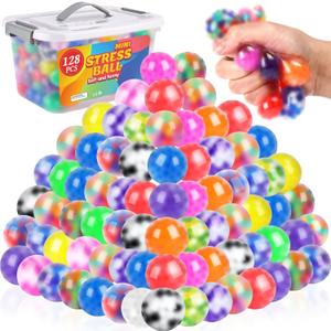 128 Pack Stress Balls for Adults, Bulk Squishy Ball, Bulk Stress Balls Set, Anti-Anxiety and Fidget Balls to Relax, Party Favors, Birthday Gifts, Goodie Bag Stuffers