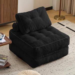 Folding Sofa Bed,Convertible Sleeper Chair for Adults, Folding Sofa Bed Foam Filling Couch with Pillow，Sleeper Chairs Single Size Floor Mattress, Black