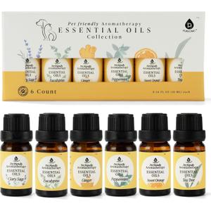 Pursonic Pet-Friendly Aromatherapy Oil Blends, 6-Piece Set with Eucalyptus, Sweet Orange, Peppermint, Clary Sage, Tea Tree, Ginger - Vet-Approved, Pet-Safe Aromatherapy, 10 ML