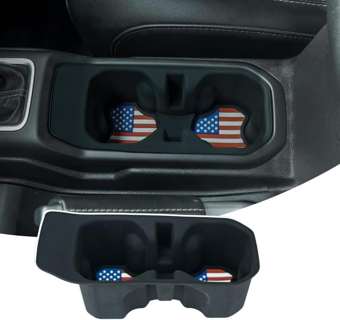 Center Console Cup Holder Coaster Compatible with 2018-2025 Jeep Wrangler JL JLU 4XE/Gladiator JT Accessories, Cupholder Insert Mat Pad Interior Drink Silicone Cup Holder