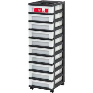 IRIS USA Plastic Drawer Storage Organizer Rolling Cart, with Wheels Casters, 10-Drawers, for Classroom Art Craft Supplies Dresser Closet Bathroom Laundry Room, Black