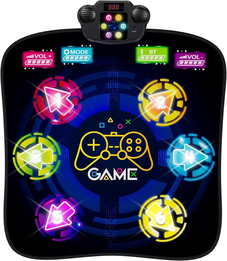 Dance Mat, Rhythm Step Dancing Challenge Playmat with 6 LED Lights-up, Built-in Music & Bluetooth, Electronic Dance Mat with 5 Game Modes, Birthday Gifts Toys for Girls Age 3-12 Year Old