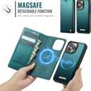 Wallet Case for iPhone 15 Pro Max Compatible with Magsafe, 2-in-1 PU Leather Flip RFID Blocking Card Holder Stand Shockproof Magnetic Detachable Cover for iPhone 15 Pro Max 6.7", Bluegreen