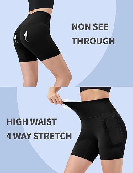 Noblarm  Biker Shorts with Pockets Women,5” Soft High Waist Tummy Control Yoga Workout Athletic Running, Size S/M