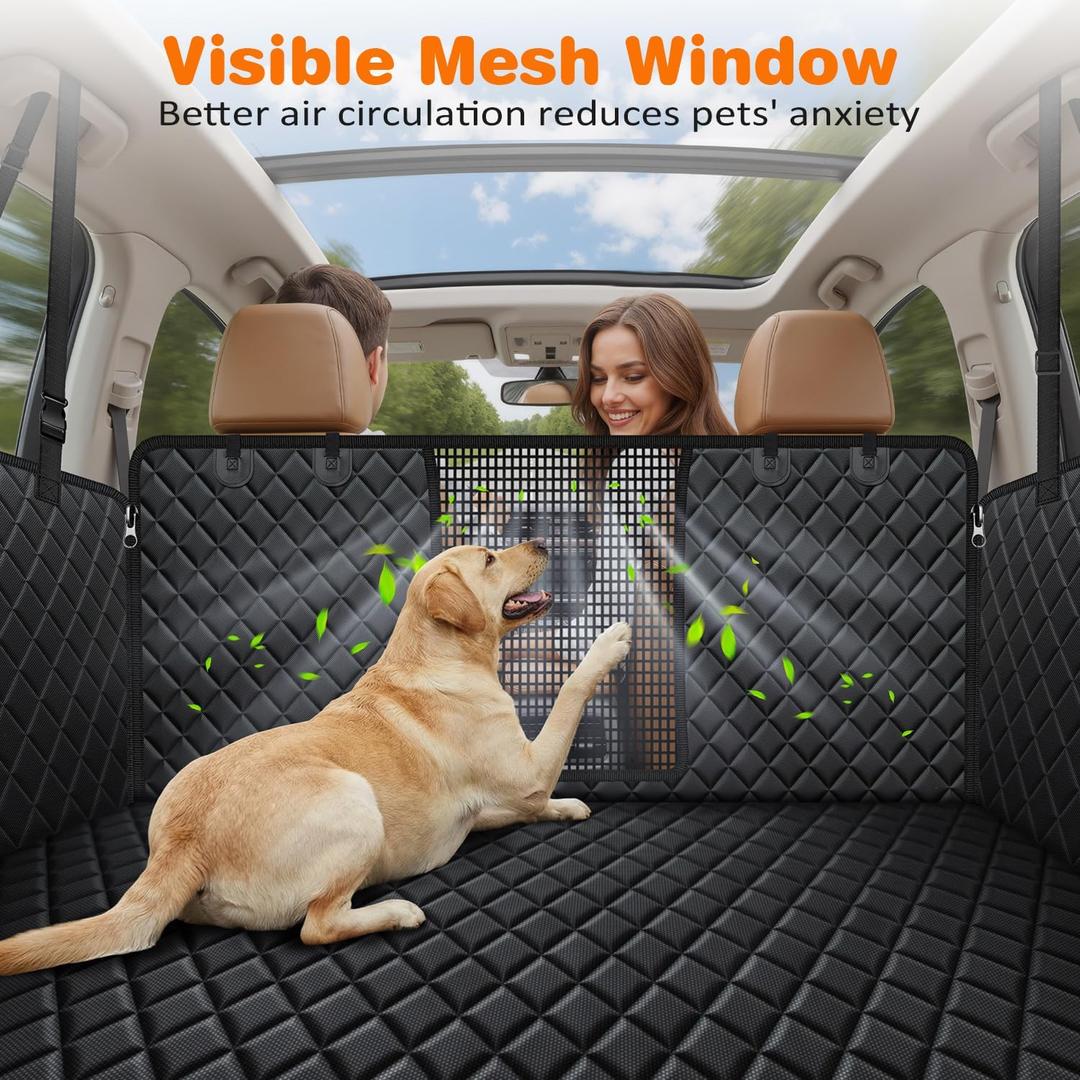 AM Home DOG CAR SEAT COVER UNIVERSAL SIZE 5 LAYER WATERPROOF FABRIC, 
5 in 1 Dog Car Seat Cover for Back Seat, Waterproof Dog Hammock with Mesh Window and Side Flap Pet Car Seat Protector Dogs Backseat Cover for Cars, Mid-Size SUVs & Trucks