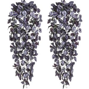BLEUM CADE Fake Hanging Plants, 2pcs Artificial Hanging Plant, Faux Deep Purple Vines Hanging Plant for Wall Home Living Room Indoor Outdoor Halloween Decor (No Baskets)