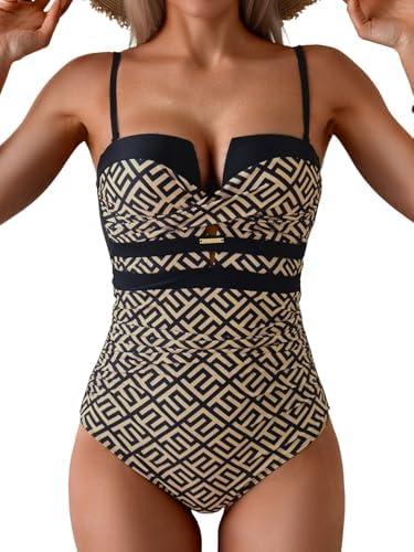 Eomenie Women's Push Up Wrap Front Swimsuit One Piece Tummy Control Bathing Suits Bandeau Support Slimming Swimwear M