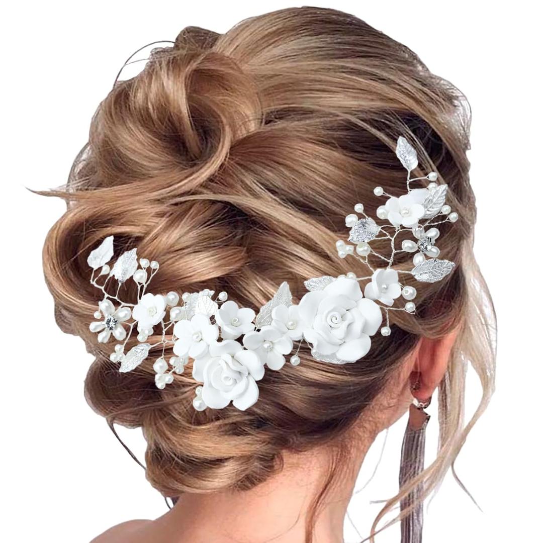 Pearl Bridal Hair Vine and Flower Hair Clips for Women's Wedding