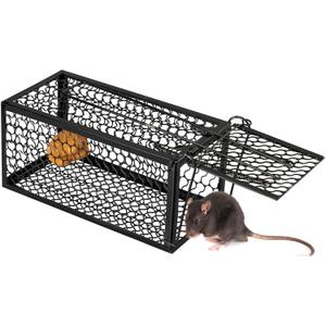 Qualirey 1 Pcs Humane Rat Trap Chipmunk Rodent Mouse Squirrel Trap Small Live Animal Mouse Voles Hamsters Live Cage Rat Cage for Mice Easy to Catch and Release (9.1 x 4.5 x 4.5 Inches,Black)