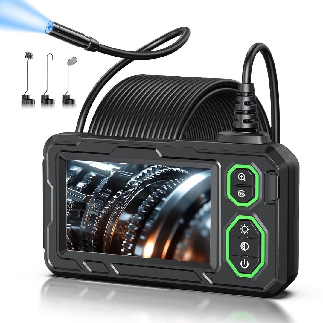 Endoscope Camera with Light, 4.3" Inspection Camera, 1920P HD Borescope with 8 LED Lights, IP67 Waterproof Snake Sewer Tools, 32.4ft Semi-Rigid Drain Endoscope Cool Gadget (Green