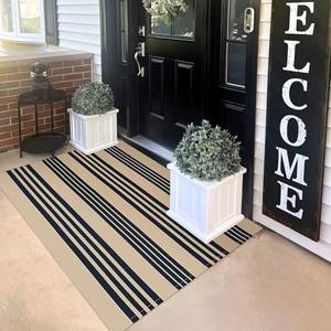 KILOCOCO Striped Rug 3'X5' Front Door Mat Outdoor Welcome Mats Rugs Outdoor Cotton Washable Front Porch Rug Layered Doormats for Kitchen/Farmhouse/Entryway/Patio, Brown