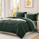 Plush King Size Comforter Set Dark Green, Flannel Velvet Comforter Sets 7 Pieces Bed in a Bag, Soft Warm Winter Bedding Set with Sheets, Pillowcases & Shams