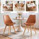 VECELO Dining Chairs Set of 4, Mid-Century Modern Kitchen & Dining Room Chairs, PU Leather Upholstered Seat, Solid Wood Legs, Armless, Non-Slip Feet, Orange