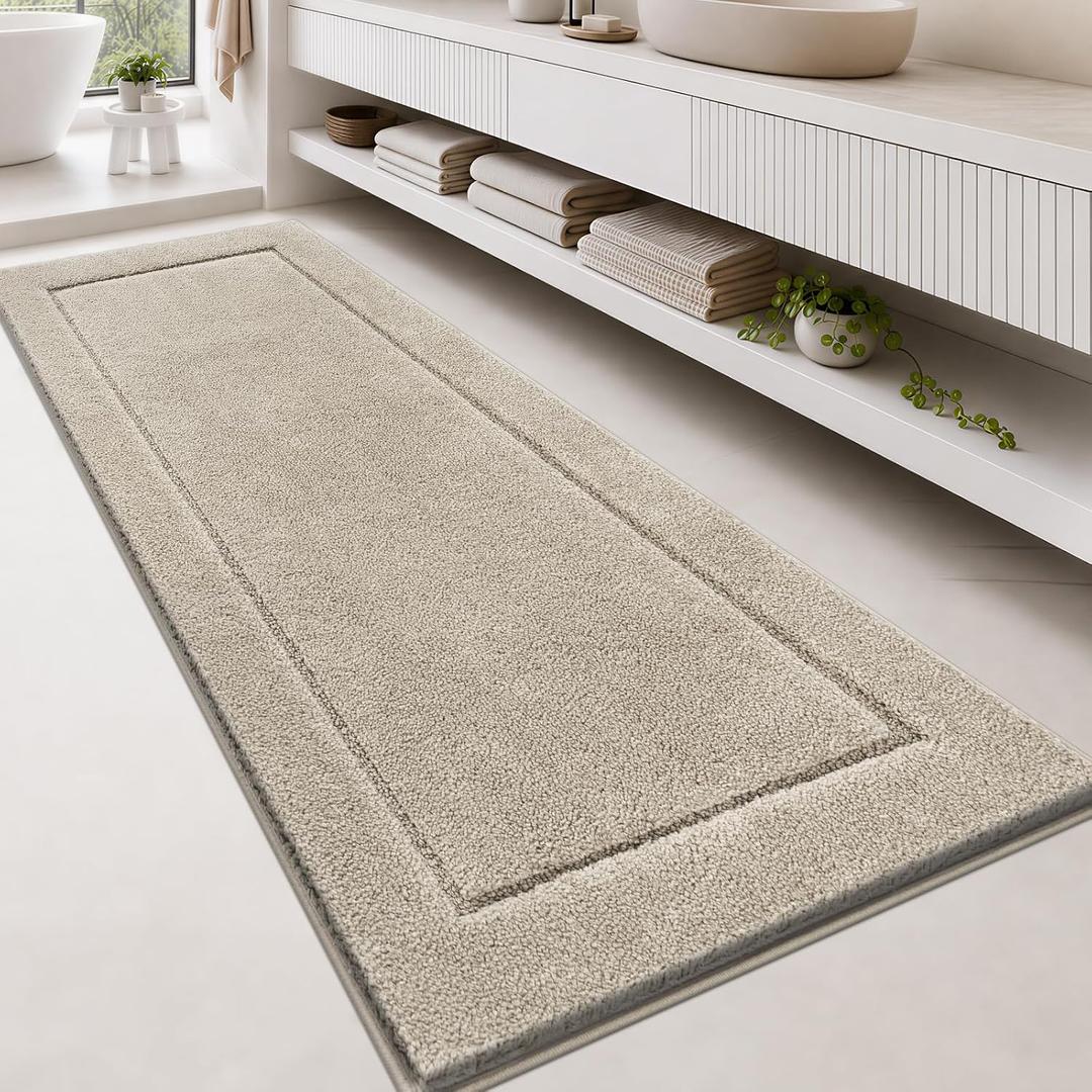 anllugs Bathroom Rugs, Non-Slip Bath Runner Rugs, 30" x 84", Beige