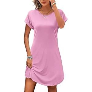 Summer Tshirt Dress Women Swing Casual Floral Sundresses Beach Coverup, Pink, Medium 