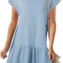 BLENCOT Womens Summer Dresses Casual Cap Sleeve Spring Ruffle Mini Sporty Sweatshirt Trendy Tshirt Dress (Blue)