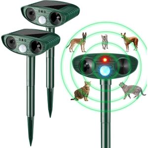 Ultrasonic Animal Repellent Outdoor Solar Powered Repeller Cat Dog Deer Deterrent Waterproof Motion Sensor Deterrent for Yard Garden Rabbit Squirrels Fox Pest (Green, 2 Pieces)
